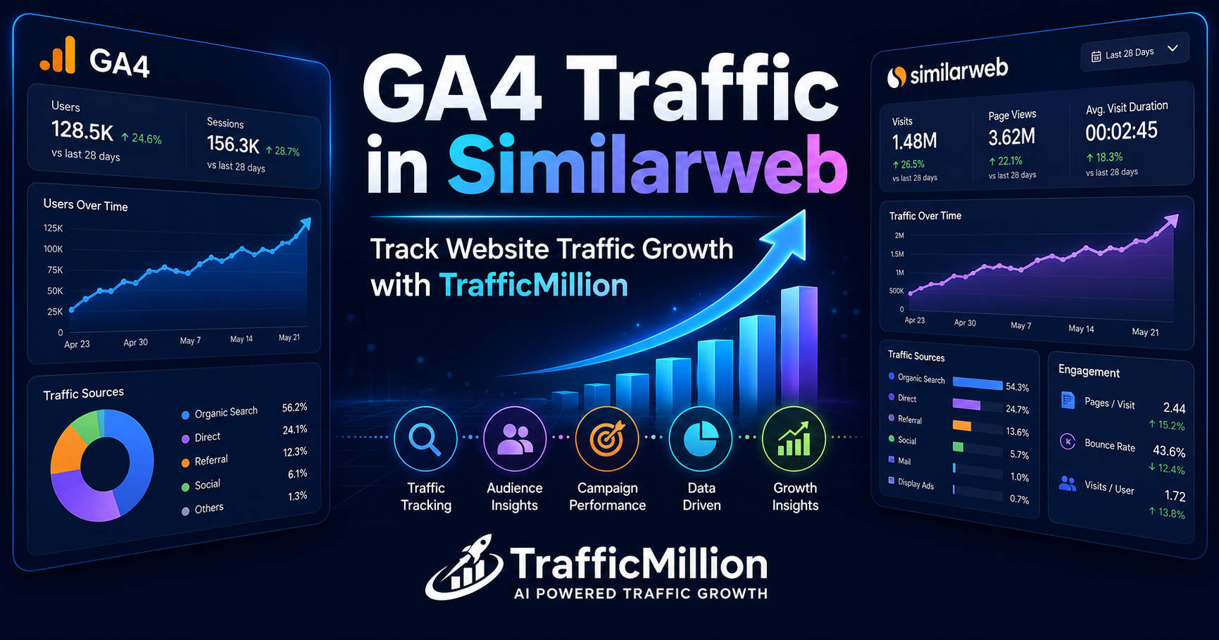 GA4 traffic in Similarweb with TrafficMillion website traffic growth analytics dashboard